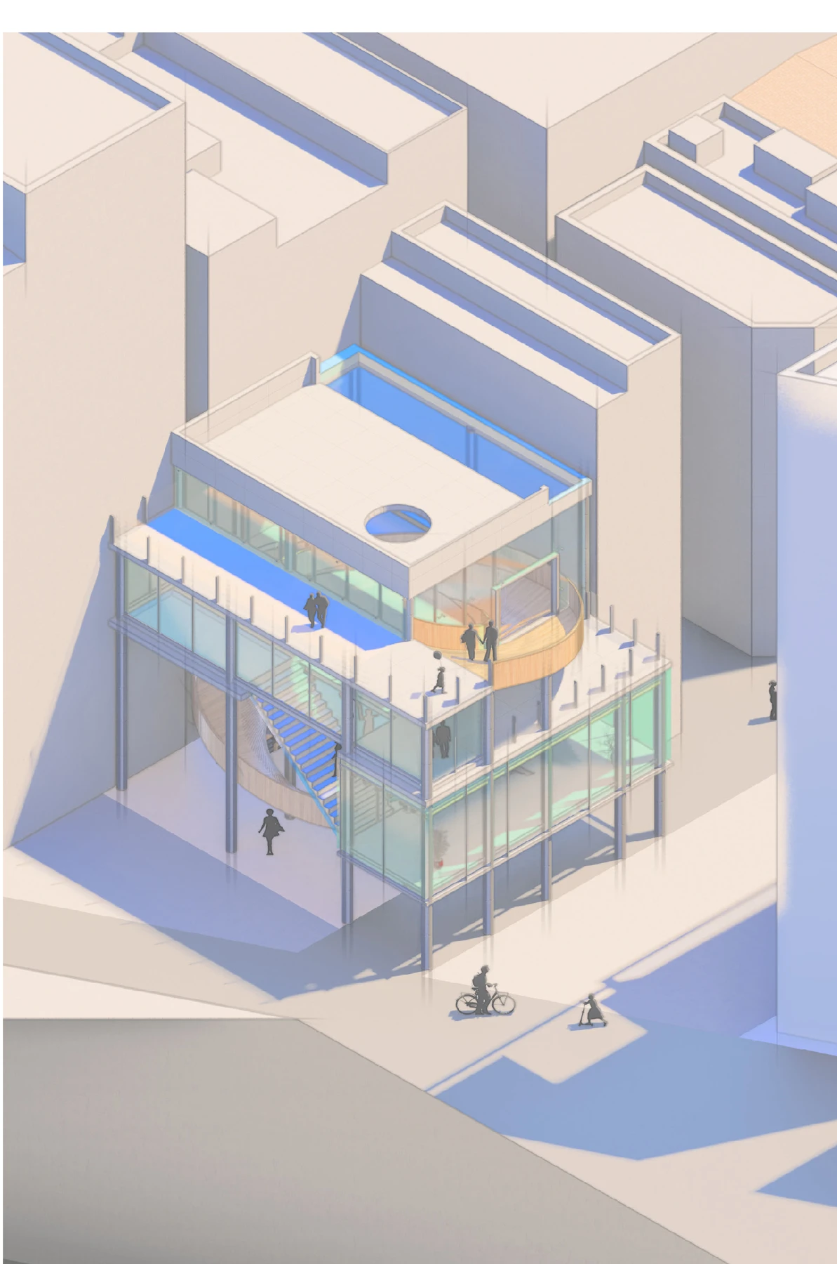 冥想空间的建筑轴测图